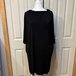 bryn Walker black boat neck elbow sleeve midi dress size small